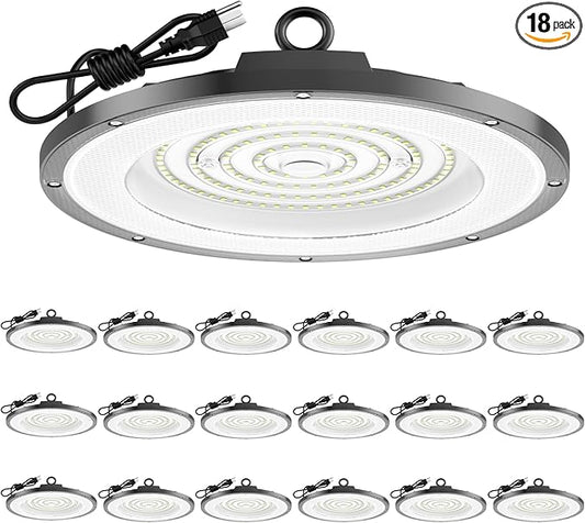 AIKVSXER LED High Bay Light UFO Shop Light 200W 30000LM 6000K Daylight Super Bright IP65 Waterproof for Warehouse Garage Barn Factory Workshop 5FT Cord with US Plug 18 Pack