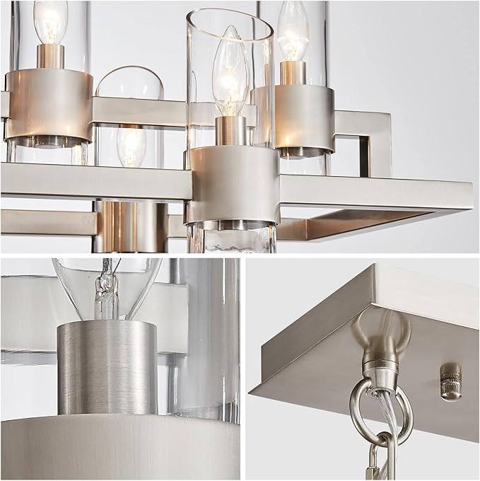 WUZUPS Island Rectangle Chandelier 10-Light with Clear Glass Industrial Modern Farmhouse Linear Light Fixture for Dining Room Kithen Island, Width 42.5" Height 10.4", Brushed Nickel