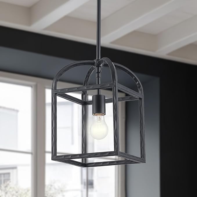 Asher Hamilton AHP-208BK Montclair 7.87 Inch Pendant Light | Adjustable 11.81 to 50.51 Inch Height | E26 Medium Base | Dry Rated for Indoor Use Only | Black Finish