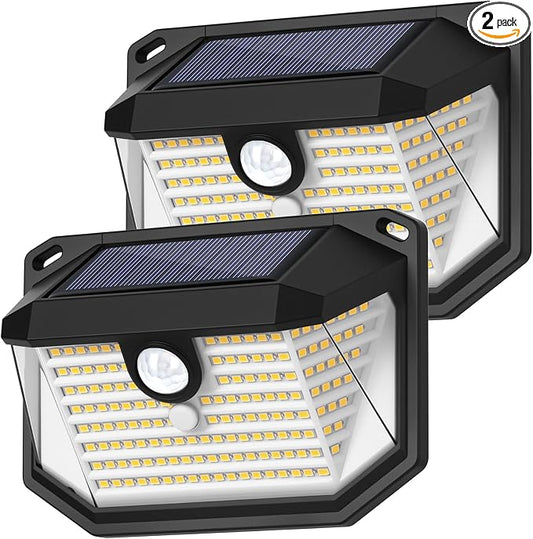 2-Pack Solar Outdoor Lights, Super Bright Solar Powered Motion Sensor Outdoor Lights, Warm White, 178s LED Outside Security Wall Lights for House, Porch, Fence