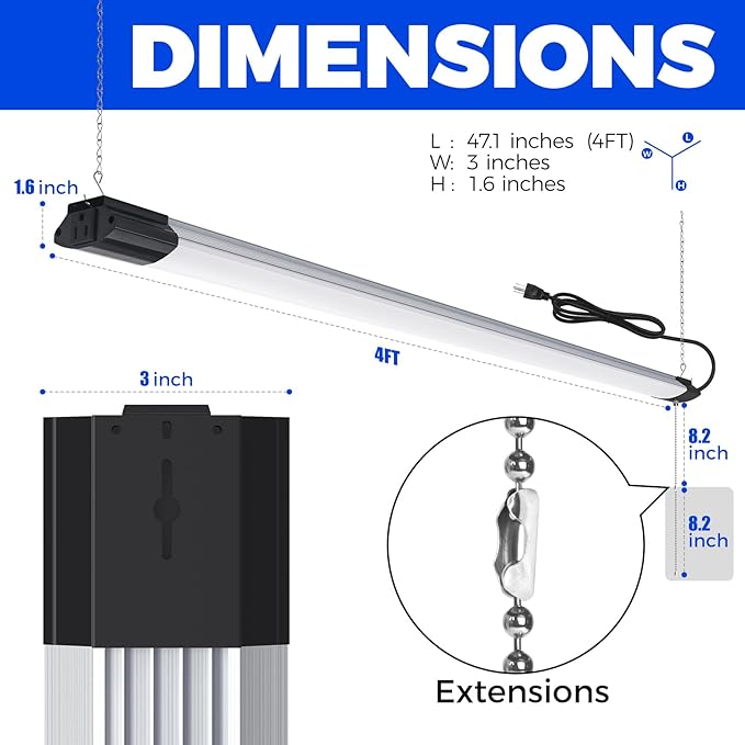 Barrina BS84 LED Shop Light for Garage, 10000LM, 84W, 4FT, 5000K Linkable Light Fixture for Workshop, Basement, Hanging or Flush Mount, Heat Dissipation with Pull Chain Switch, ETL,1 Pack