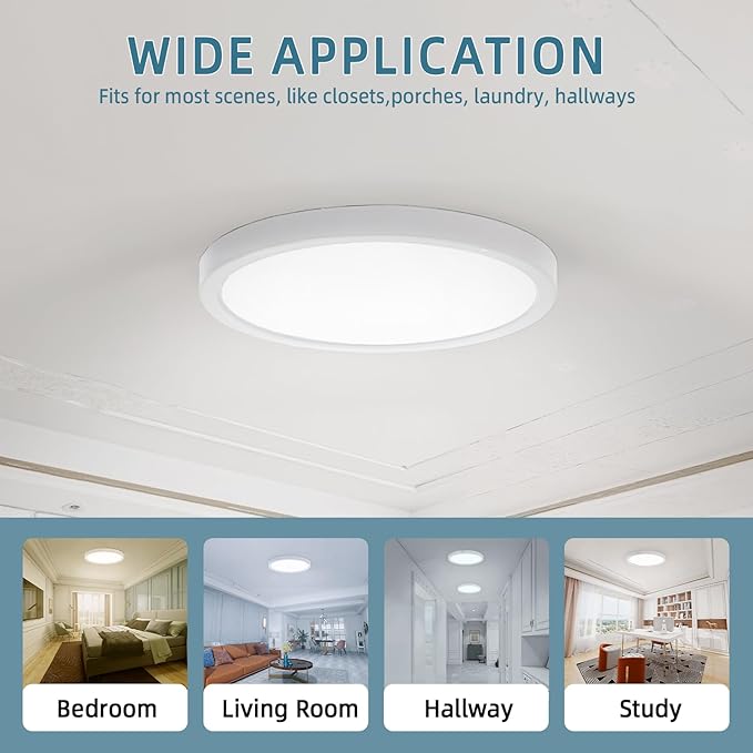 TOPELER 12 Inch Flush Mount Ceiling Light with 5-in-1 CCT Selectable (2700K,3000K,4000K,5000K,6000K), 28W 2400Lm Dimmable Flat Ceiling Light Surface Mount for Kitchen, Hallway, Bedroom, 2 Pack