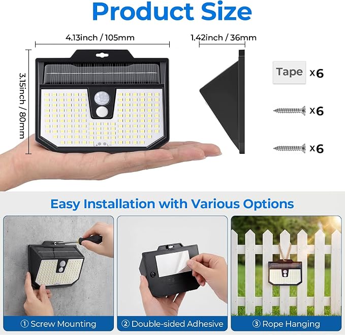 Brightever 8 Packs Solar Motion Sensor Lights Outdoor, IP65 Waterproof Solar Fence Lights with 3 Lighting Modes, Solar Powered Security Wall Lights for House, Garage, Garden, Walking Dog, Deck, Step