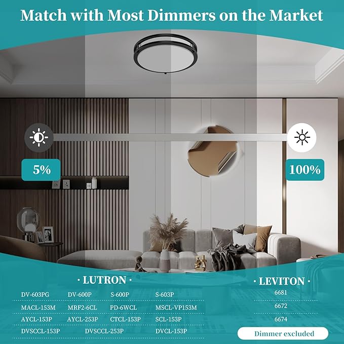 16Inch Flush Mount LED Ceiling Light Fixtures Black, 5CCT Adjustable 2700K 3000K 4000K 5000K 6500K, 4500LM Close to Ceiling Light for Kitchen, Hallway, Bathroom, Kitchen, Bedroom, 1 Pack