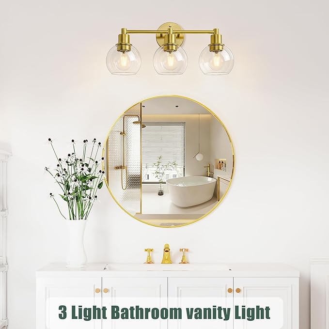 Espird 3 Light Bathroom Light Fixtures, Brushed Brass Bathroom Vanity Lights, Modern Vanity Lights 3-Light Globe Bathroom Vanity Lighting Fixture Over Mirror