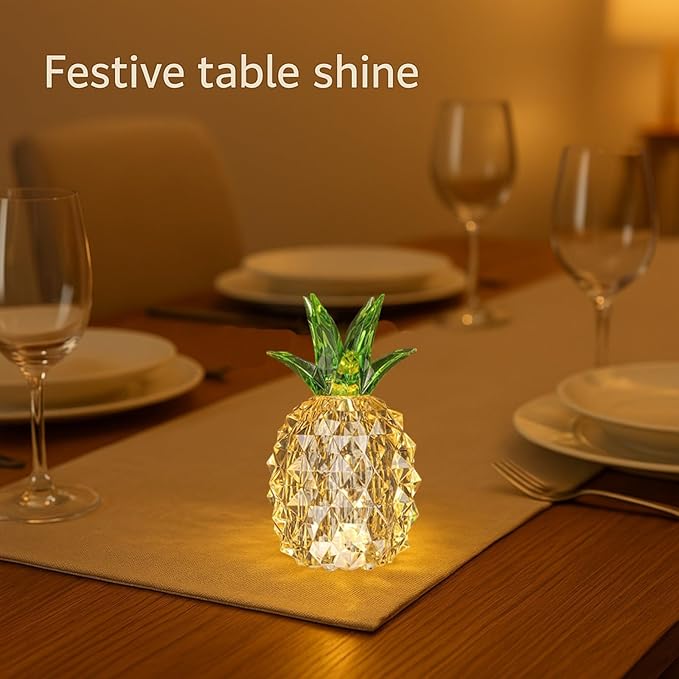 Pineapple Baby Night Light for Nursery, Battery Powered Pineapple Lamp for Home Living Room Bedroom Kitchen Office Decor, Crystal Tropical Decor Valentines Day Birthday Gifts for Him Her Kids Women