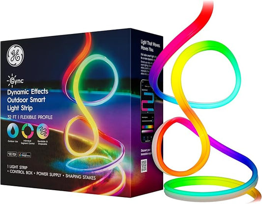 Cync GE Dynamic Effects Smart LED Light Strip with Music Sync, Color Changing Outdoor Light Strip, Compatible with Alexa and Google Home, 32ft Waterproof Light + Power Supply