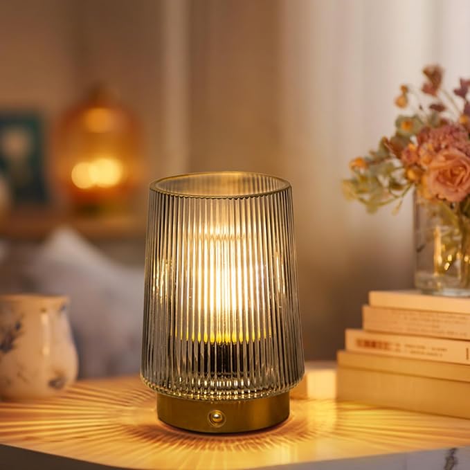 MJ Cordless Lamps Rechargeable Battery Operated Lamp Glass Table Lamp Portable Dimmable Brightness Adjust Decorative Dimmable Beside Small Lamp for Home Decor Livingroom Bedroom Kitchen Bathroom Grey
