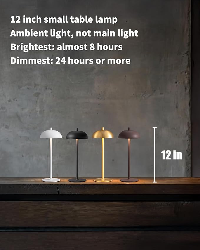 Cordless LED 12" Small Table Lamps Set of 2, Modern Portable Desk Lamp, 3 Color Dimming Rechargeable Battery Lights for Bedroom, Outdoor, Restaurant, Bedside, Baby Night Light, Gifts (Black)