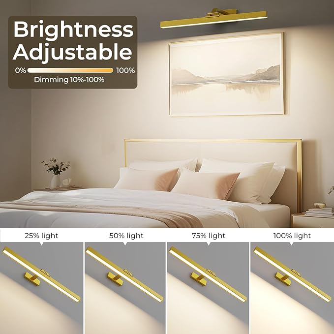Afyuol Picture Lights for Wall, Battery Operated Picture Light 24in Gallery Light for Paintings CCT Dimmable Recharging Battery Wall Light with Remote Control for Living Room Gallery Dartboard