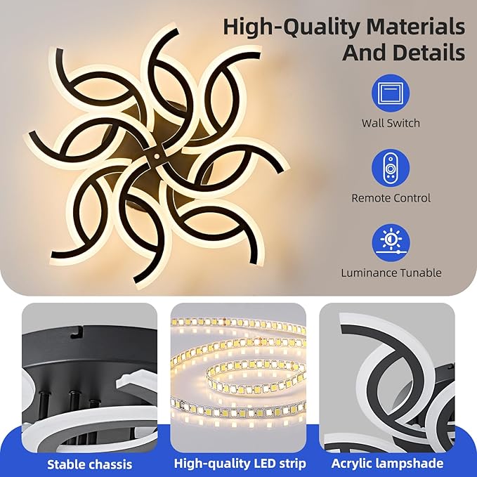 30.9 Inch Modern LED Ceiling Light with Remote, 3 Color Dimmable 56W, CRI90+ 3000-6500K Acrylic Ceiling Light Fixture for Living Room/Bedroom/Dinning Room