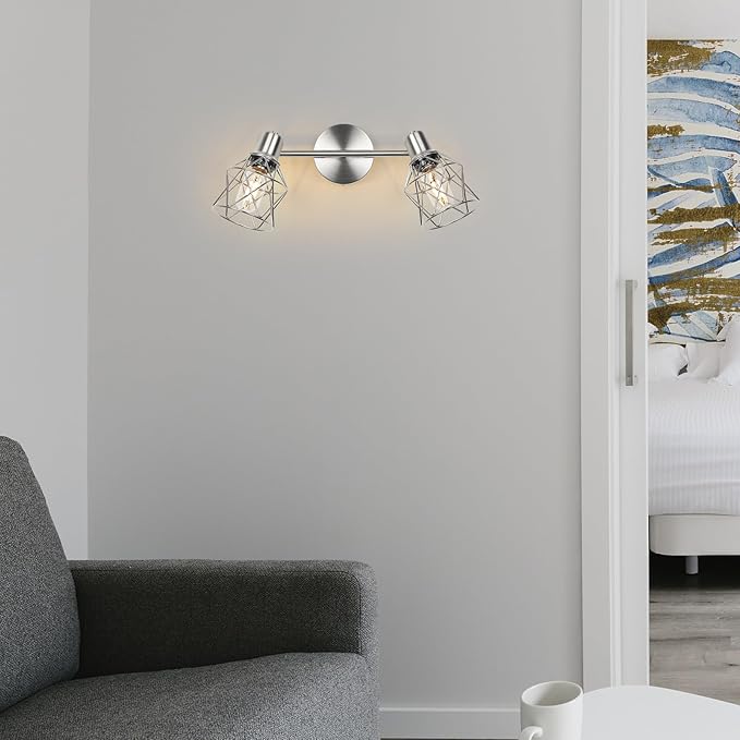 WILON Industrial Track Lighting Kit, 2 Light Modern Track Lighting Fixtures Brushed Nickel Flush Mount Ceiling Light Rotatable Light Head E26 Base Ceiling Spotlight for Kitchen Dining Room Hallway