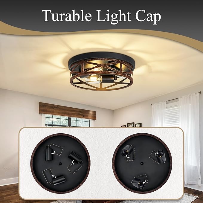 Flush Mount Ceiling Light Fixture,Vintage Metal Black Hallway Light Fixtures Ceiling,Light Fixtures Ceiling Mount for Farmhouse,Kitchen,Hall,Brown(2 Pack (Retro Metal Black, 13 inch)