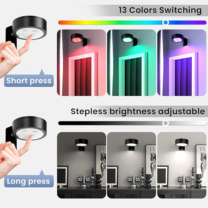 KELUOLY 4-Pack Wireless Battery Operated Painting Light with Remote Control,13 Color RGB Magnetic Led Art Picture Lights for Wall, Dimmable and Timer Poster Light, Wall Decor Black Display Light