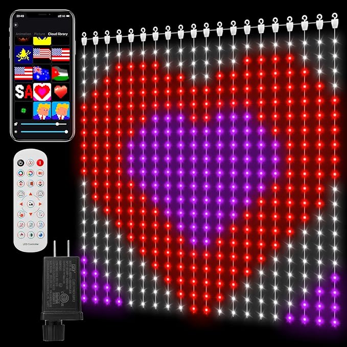 CoziTech Smart Curtain Lights 400 LED, Color Changing LED Curtains Light 6.6 * 6.6 FT, DIY Fairy String Light Curtain for Bedroom Backdrop Party Indoor Outdoor Holiday Decor (APP +Remote Control)