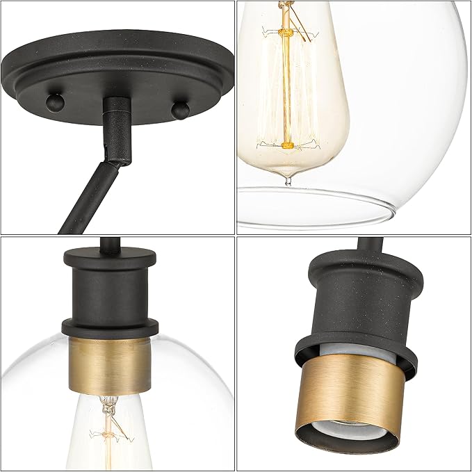 Tawson Black and Gold Pendant Light, Modern Globe Pendant Light, Island Pendant Lights with 6.5 inch Clear Globe Glass Shade for Kitchen Island, Hallway, Entryway, Dining Room, Bedroom
