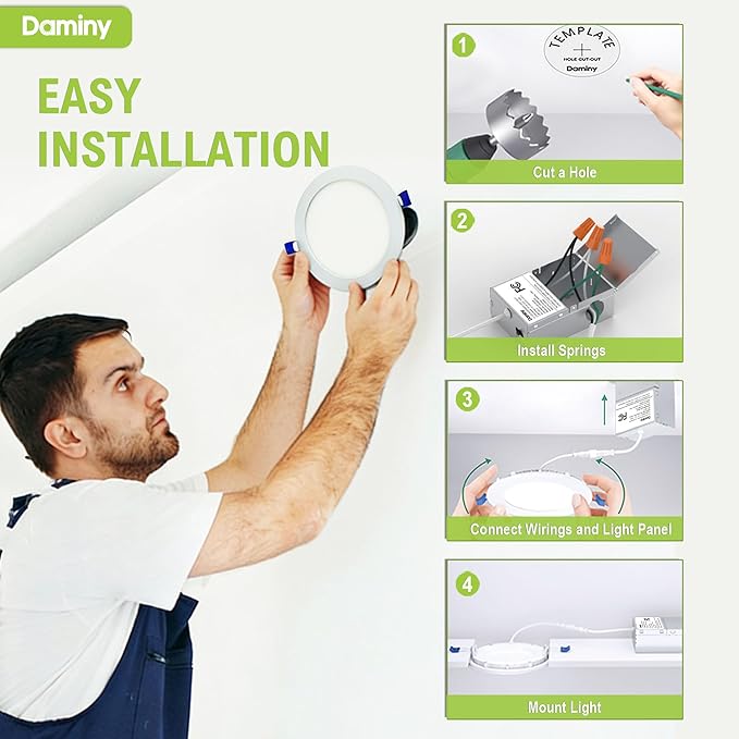 DAMINY 12 Pack 8 Inch LED Recessed Lighting with Junction Box,5CCT,Ultra-Thin Recessed Light,18W 1600lm, Dimmable Canless Wafer Ceiling Light, High Brightness