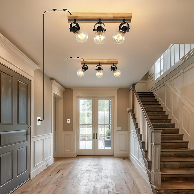 SEEBLEN 3 Light Plug in Track Light,Farmhouse Plug in Ceiling Light with 14.76-Foot Cord,Rotatable Ceiling Spotlight for Kitchen Dining Room Cabinet Hallway Living Room(No Bulb)