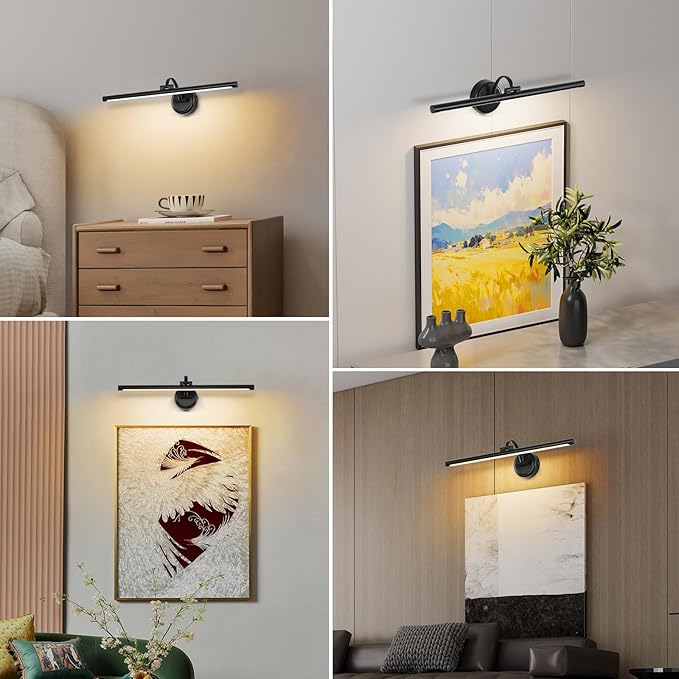 LED Picture Light,Cord-free Picture Frame Light for Wall, 5000mAh Rechargeable Art Lights, Cordless Battery Wall Sconce for Paintings ,Art work,Portraits, Dartboards, Bookshelf(Black, 23.6inch)