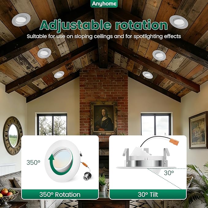4 Inch Gimbal Led Recessed Lighting Retrofit,4 Retrofit Led Recessed Lighting,5 CCT 2700K-5000K Dimmable 8W 700LM,Compatible with TP24 Connector/E26 Bases,ETL & ES(8 Pack)