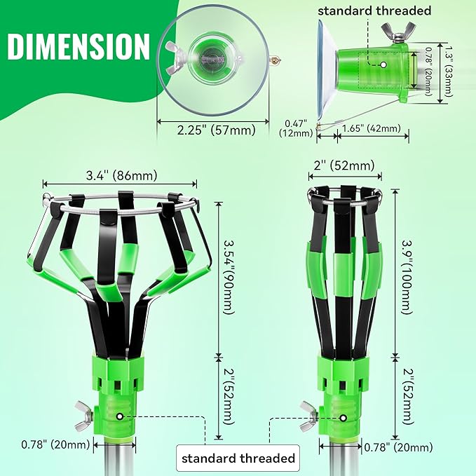 Dreyoo 4 Pieces Set Light Bulb Changer, Suction Cup and Cage Changer for Incandescent, Floodlight, Broken Bulb and Recessed Lights, Compatible with Standard Extension Pole, Pole Not Included(Green)