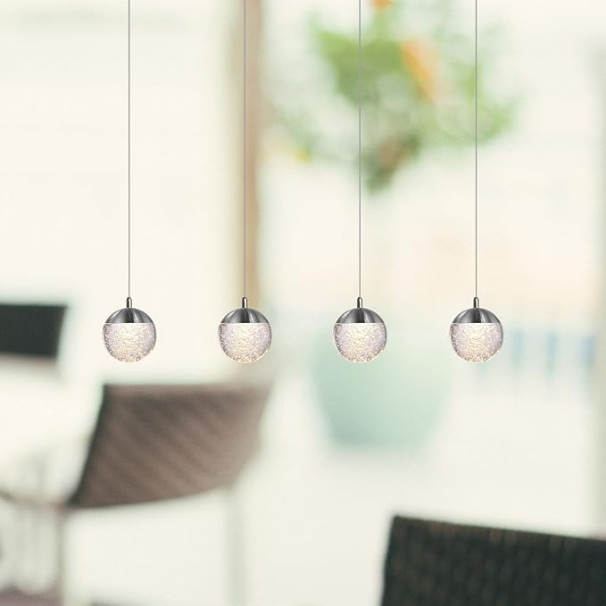 contec development Galaxy 4 Mini Pendant Crystall Ball Lighting Nickel - LED Hanging Light Fixture: Kitchen Island, Bar, Foyer - Cluster Pendants - Dimmable, Adjustable Wire, Lamp Bulb Included