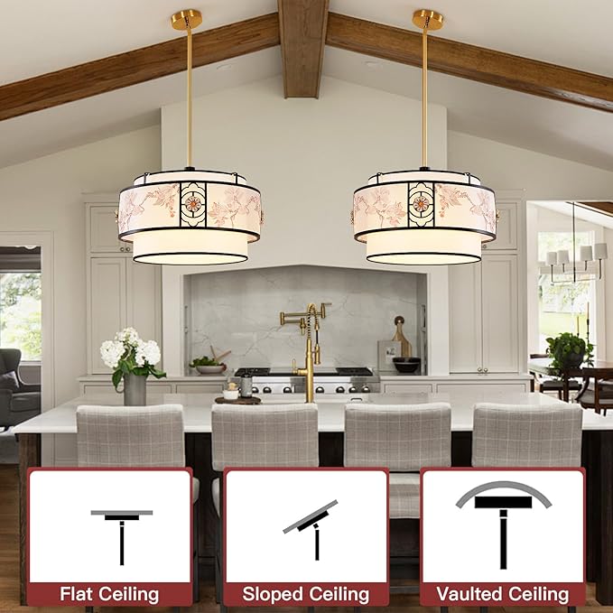 A 19.6-inch black and white drum-shaped Bohemian-style chandelier, featuring a simple fabric surface treatment, is suitable for bedrooms, study rooms, dining rooms, living rooms, and kitchen islands.