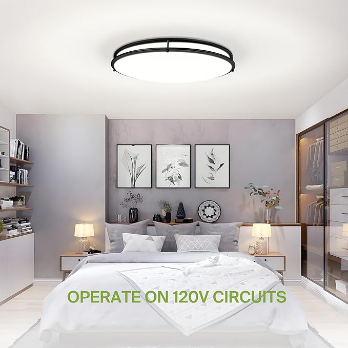 ASD LED 32" Oval Flush Mount Lighting, Close to Ceiling Light Fixture | 5CCT, Dimmable, ETL Listed | 50W 4195LM 2700-5000K 120V | Low Profile Double Ring Lamp | Black