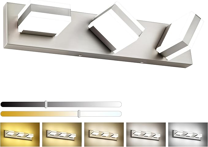 PRESDE 3-Light LED Bathroom Light Fixtures Over Mirror Brushed Nickel Vanity Light for Bathroom Modern Bath Wall Lighting Dimmable 5CCT