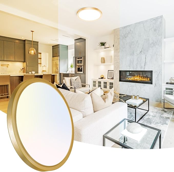 Peasur 12 Inch LED Ceiling Light Gold, 24W Slim Flush Mount Ceiling Light 3000K/4000K/6500K Adjustable, Modern Round Ceiling Lighting for Bedroom, Living Room, Kitchen