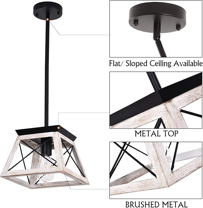 Luupyia Farmhouse Pendant Light Fixture, Height Adjustable, White Small Rustic Pendant Lighting, Farmhouse Island Lighting Fixtures Hanging for Entryway Kitchen Hallway