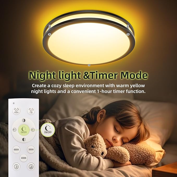 hepside 2Pack Flush Mount LED Ceiling Light with Remote, Dimmable& 3000K-6500K Adjustable Ceiling Light Fixture, Timer, Night Light, 10 inch Black Ceiling Lamps for Kitchen Bathroom Bedroom Hallway