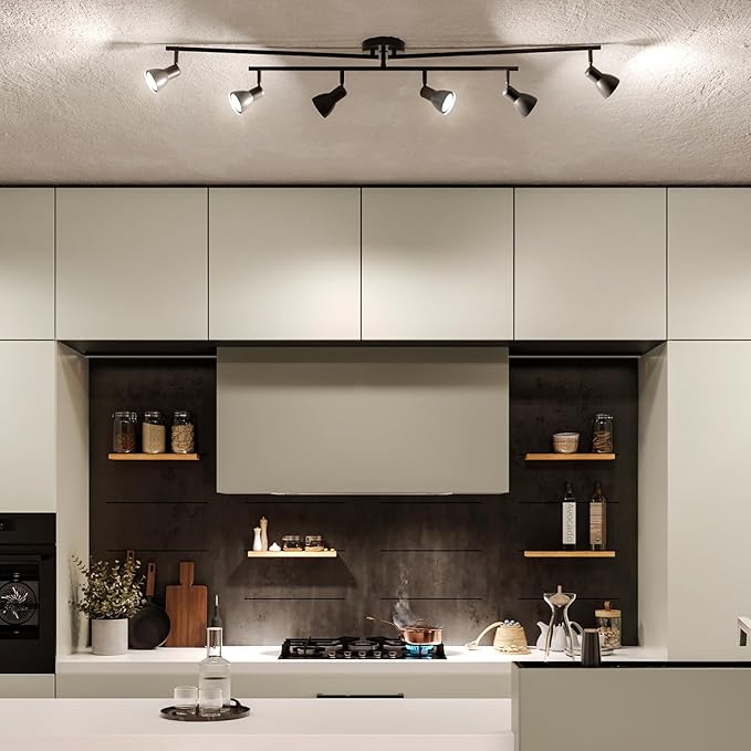 GLOBE Electric 64000168 51" 6-Light Adjustable Track Lighting, Matte Black, Center Swivel Bar, Moveable Outer Bars, Pivoting Track Heads, Ceiling Light, Home Improvement