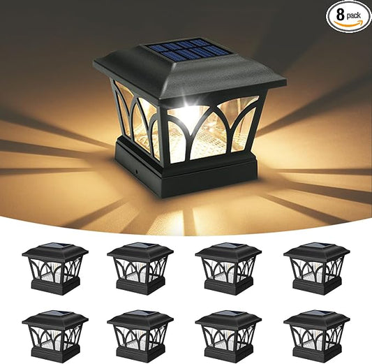 VOLISUN Solar Post Cap Lights Outdoor 8Pack, with Edison LED Bulbs, 2 Brightness Setting, Fence Post Lights Solar Powered for Garden Fence Deck Mailbox Yard Porch, Fits 4x4 6x6 Posts(Slate Black)