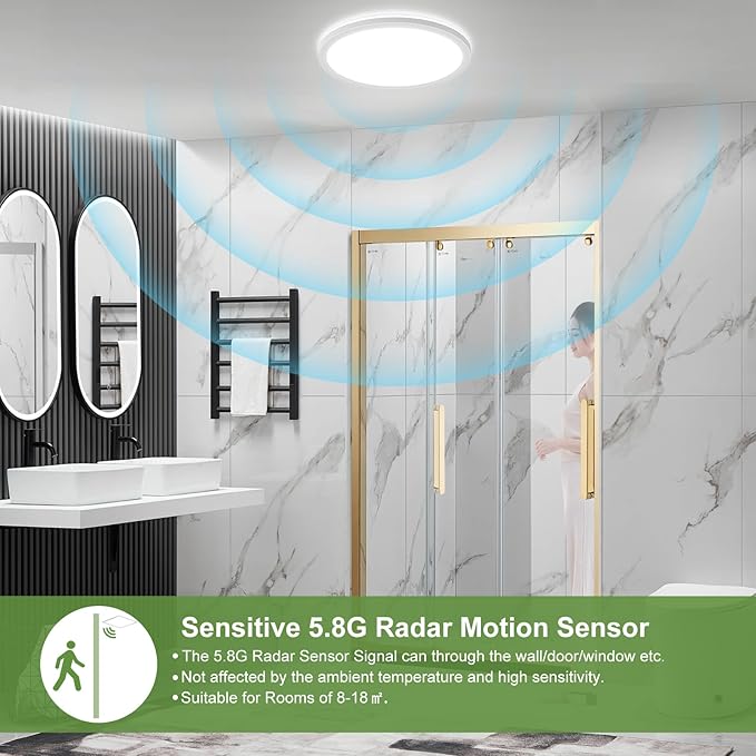 LEZOE 18W Motion Sensor LED Ceiling Light dimmable with Remote, 1800lm 8.7Inch 3000K/4000K/6500K Flush Mount Lighting Fixture, Radar Motion Activated Ceiling Lamp for Hallway Porch Stair Closet White