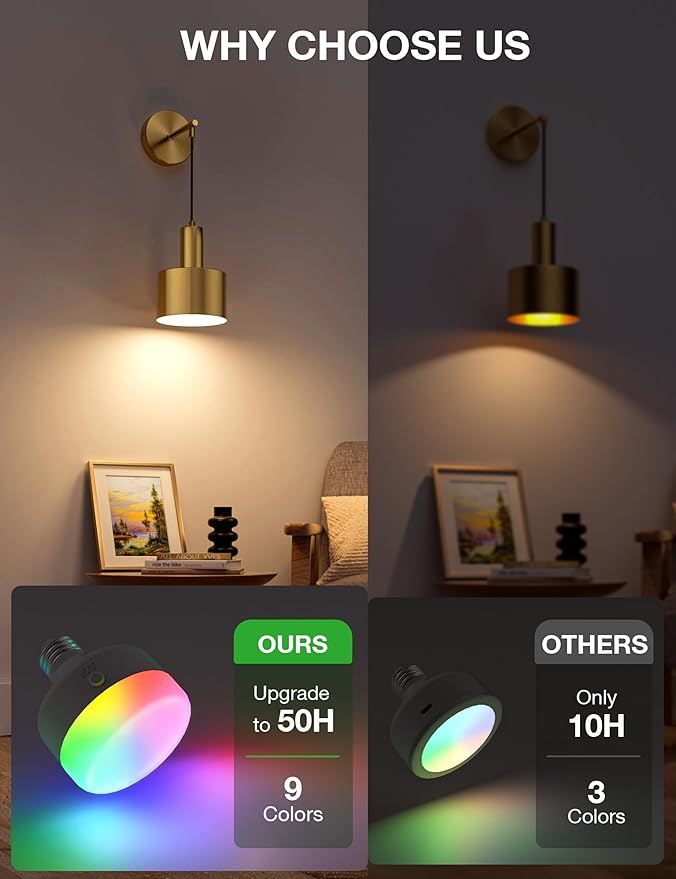NIORSUN Battery Operated Wall Sconce Set of 2, Gold Wireless Rechargeable Wall Lights with 5200mAh Dimmable Detachable Bulbs and Remote, 9 Colors Sconces Wall Decor for Bedroom Living Room Hallway