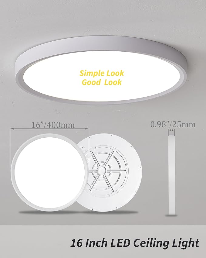 4Pack 16 Inch Dimmable LED Flush Mount Ceiling Light Panel,32W 3480LM,2700K-6000K 5 CCT Selectable,Ultra Thin Round White Ceiling Light Fixture for Hallway Kitchen Bedroom Home Office Bathroom