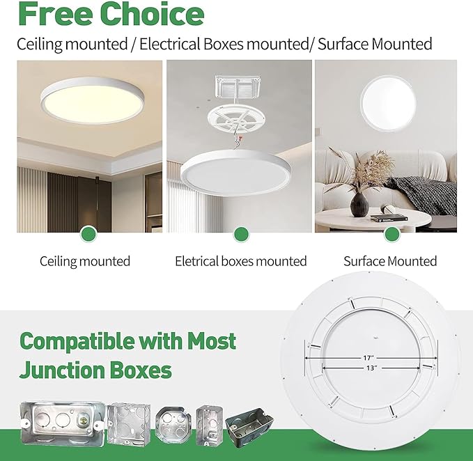 24 Inch Large LED Flush Mount Ceiling Light, 50W,5480LM, 3000K/4000K/6000K CCT Selectable,White Round Flat Panel Low Profile Ceiling Light Fixtures for Hallway, Kitchen, Bedroom, Laundry Room