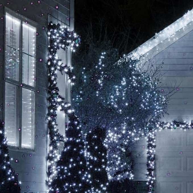 TW SHINE White Christmas Lights, Total 400 LED 132FT Outdoor Christmas Lights Plug in with 8 Modes, Waterproof Light Outdoor Green Wire, Indoor Xmas Decorations for Party Yard House Decor