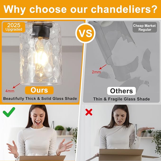 35" Dining Room Light Fixture/Chandelier Over Table, 5-Light Matte Black Kitchen Island Lighting with Clear Glass Shade, Modern Hanging Pendant Lights Fixture for Kitchen Island, Dining Room, Bar