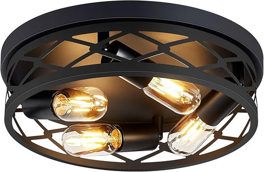 14 inch Hallway Light Fixtures Ceiling,Flush Mount Ceiling Light,4 Light Black Metal Frame,Farmhouse Flush Mount for Living Room Bedroom Kitchen Home E26 Base