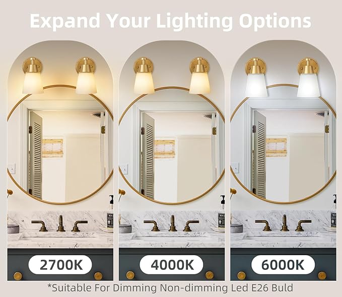 Wall Light Fixtures, 2-Pack Brushed Gold Vanity Lights with Milk Glass Shade, Modern Farmhouse Wall Sconces for Gallery, Mirror, Bedroom, and Bathroom,1 Light