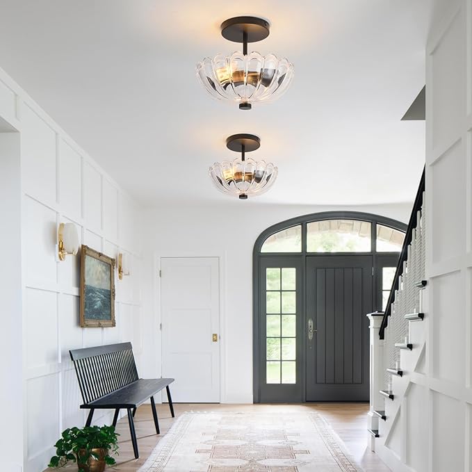 Semi Flush Mount Ceiling Light, Modern Kitchen Lighting Fixtures Ceiling, Rustic Ceiling Light Fixtures, Ceiling Lights with Glass Shade for Hallway Foyer Entryway Bedroom