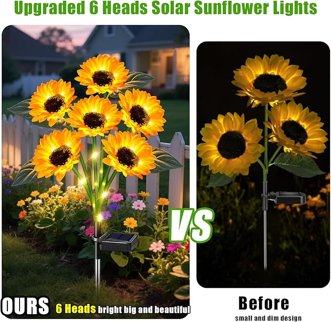 ostritec Sunflower Solar Lights Outdoor Decor, 6 Pack Solar Garden Decor Waterproof Solar Sunflower Outdoor Lights for Garden Patio,Flower Bed, Pathway, Gift for Women, Mom, Grandma (6 Pack)
