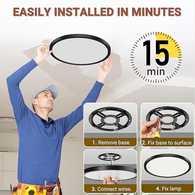6 Pack 12 Inch LED Flush Mount Ceiling Light Fixtures, 24W 2640LM 5 CCT Selectable (2700K-6500K), Non Dimmable,Wired Integrated LED Lights for Bedroom Kitchen Hallway Apartment, White