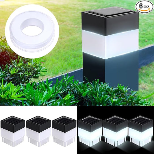 Tujoe Solar Post Cap Lights Fence Post Solar Lights 2in x 2in (5cm x 5cm)(White,6 Pack)