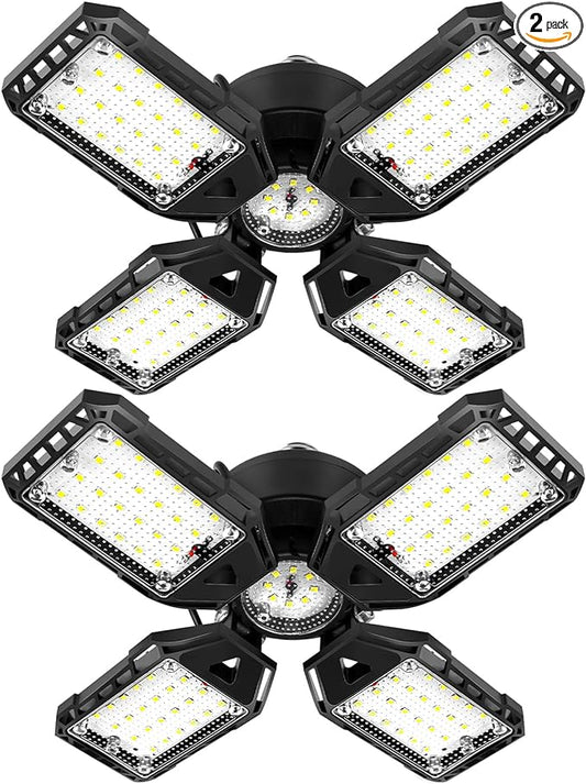 LED Garage Lights Bulb 2 Pack -120W, 12000LM 6500K Led Shop Light with 4+1 Deformable Panels, Basement Barn Light Garages Ceiling Lights, E26/E27 for Garage, Warehouse, Shop
