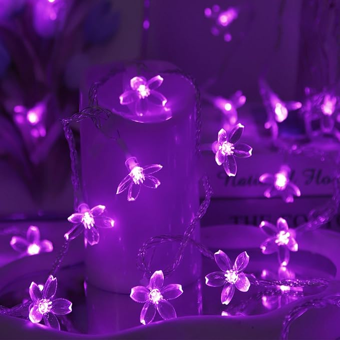 Battery/USB Operated 9.8ft 30LED Purple Cherry Blossom Flower String Lights | Cute Fairy Lights For Bedroom, Valentine'S Day, Christmas, Easter, Wedding, Party, Birthday Indoor Outdoor Romantic Decor