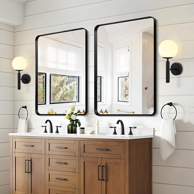 KCO Lighting Black Wall Sconces Set of 2 Modern Globe Wall Sconce Milk Glass Wall Light Farmhouse Mid Century Wall Sconce Bathroom Wall Light Fixture Over Mirror