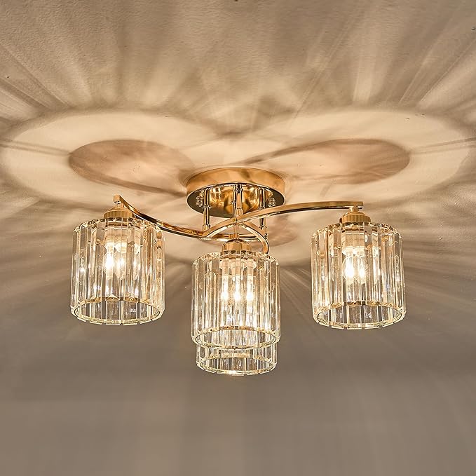 Crystal Chandelier, Modern Elegant Ceiling Light E26 Base Easy Installation Durable Metal Frame for Living Room Bedroom Dining Room,Golden